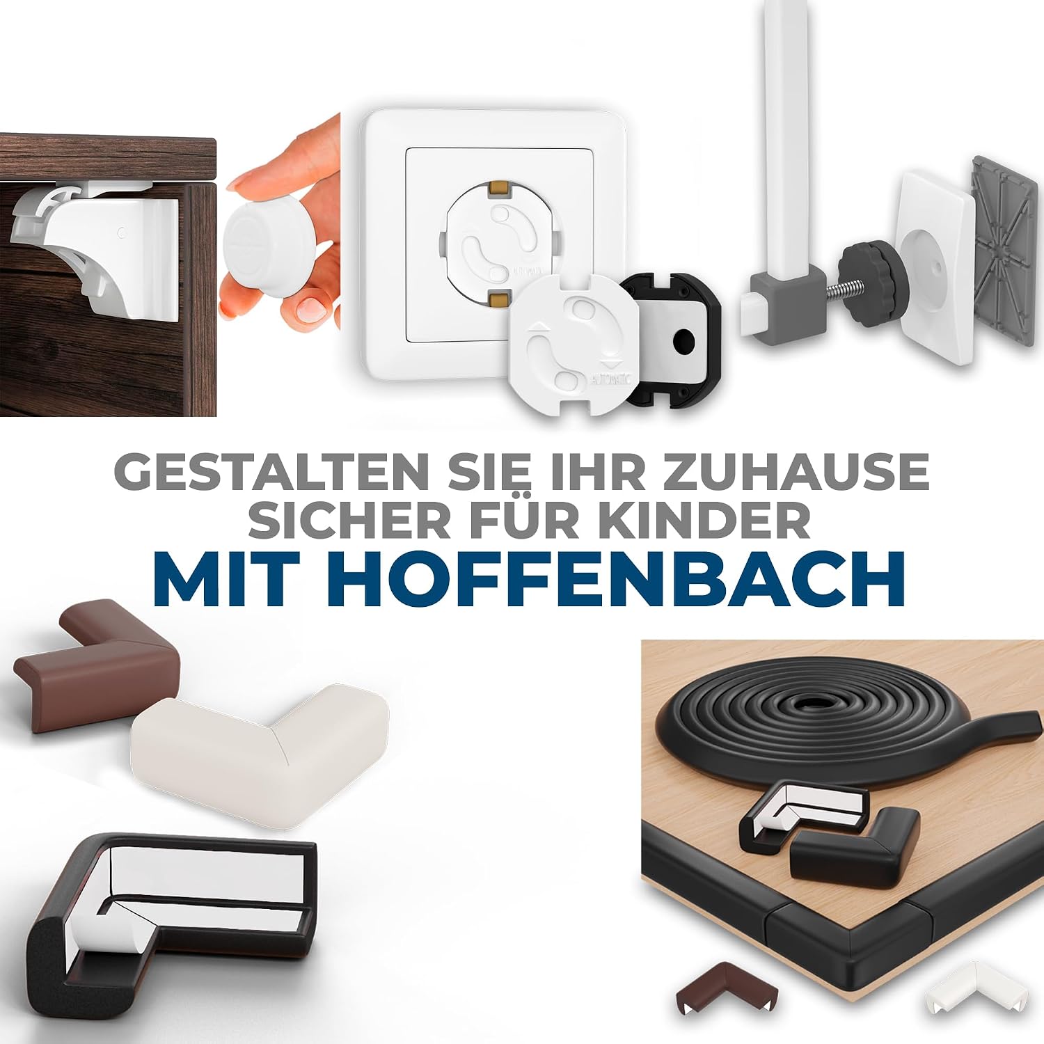 Hoffenbach Kantenschutz Baby aus Schaumstoff – 6,2m Tischkantenschutz & 12x Eckenschutz – Tischecken Kindersicherung – Selbstklebender Schutz für Kinder, Bett, Fensterbank & Schreibtisch – Schwarz – Bild 9