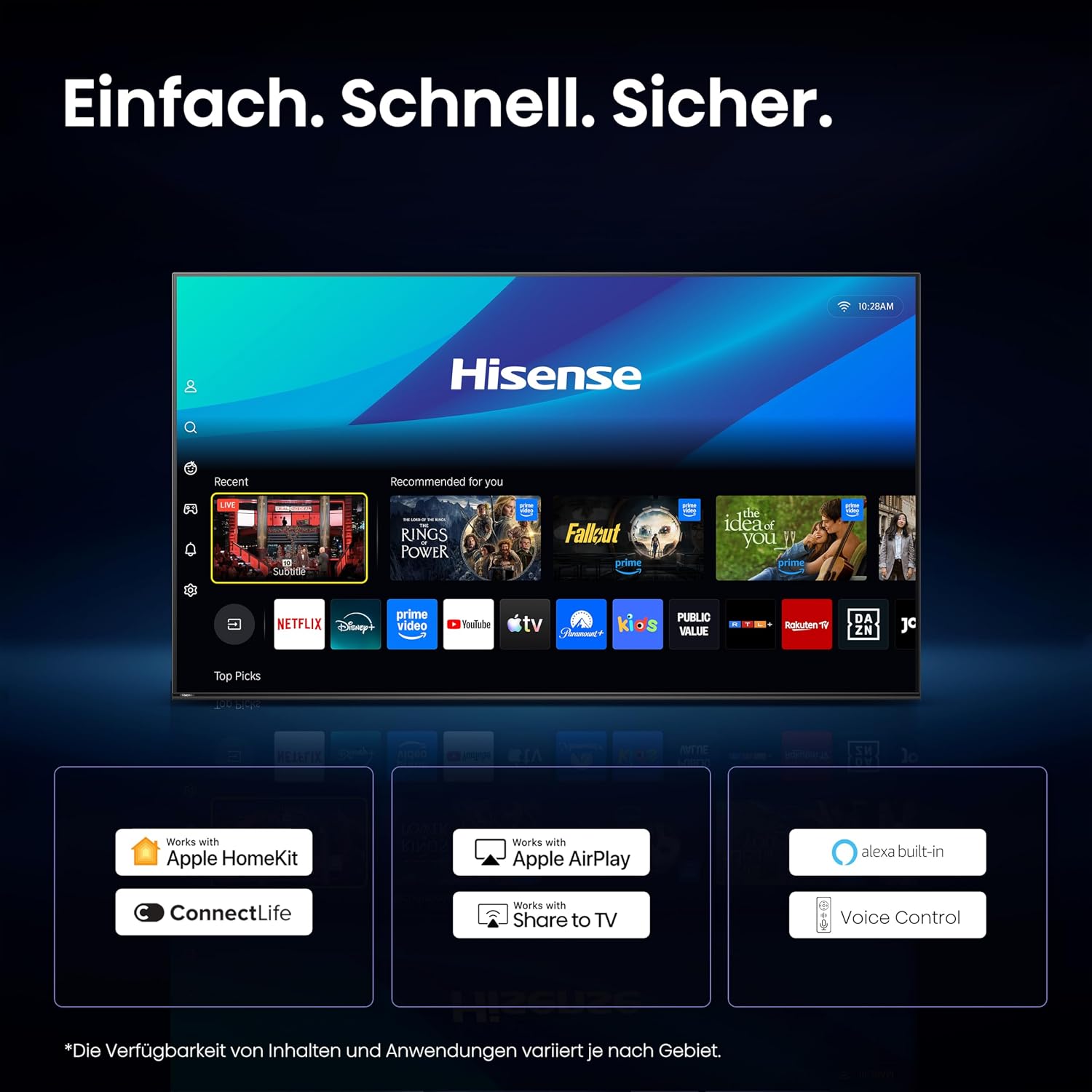 Hisense 85E8DS Fernseher 85 Zoll, 4K UHD, Hi-QLED Mini LED, Smart TV, 144Hz, Hi-View AI Engine, Dolby Vision.Atmos, Unibody Slim, FreeSync Premium, AI-Lichtsensor, Game Bar, Tuned by Devialet – Bild 9