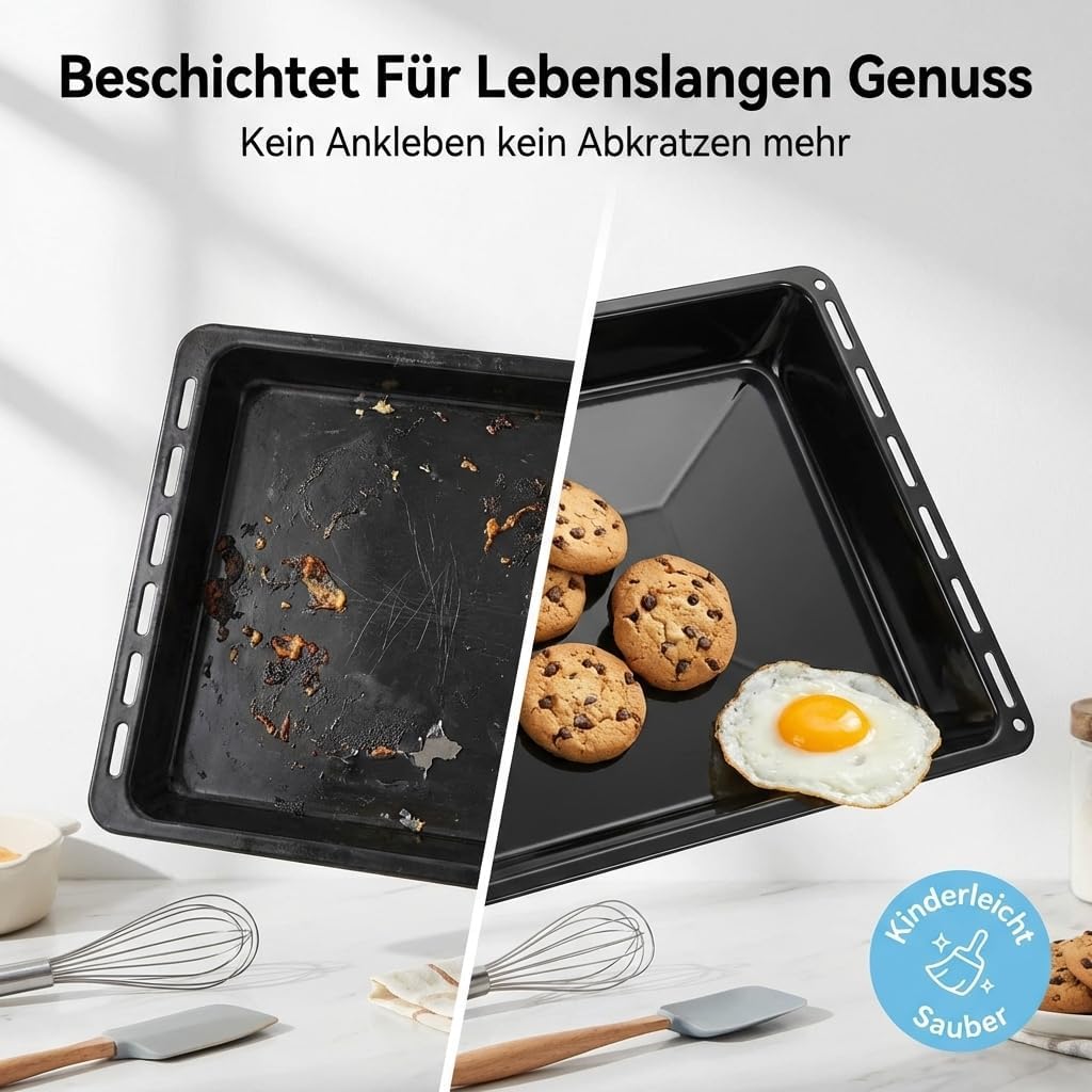 ICQN Backblech Set 455 × 375 × 30 mm, Kompatibel mit Bosch, Siemens, Constructa & Neff, Emaillierte Backbleche für Backofen & Herd – Bild 6