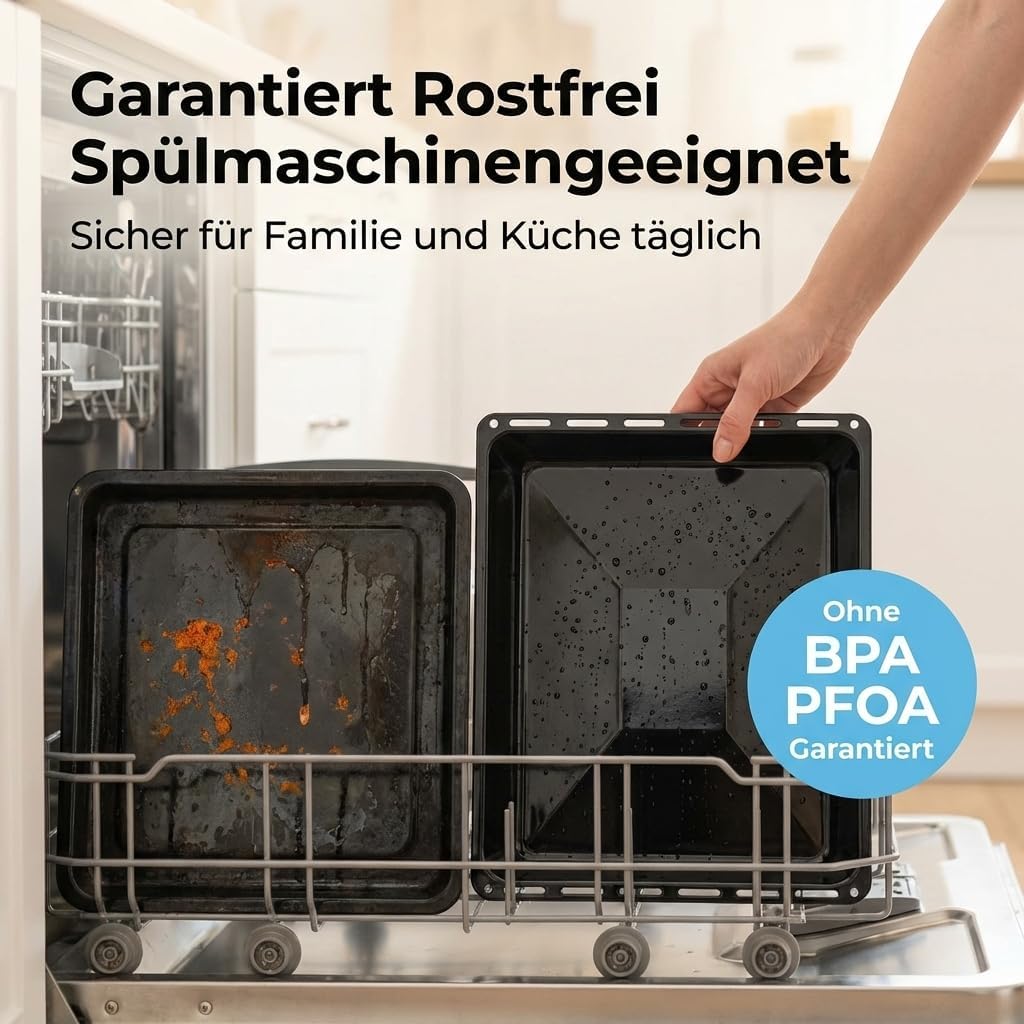 ICQN Backblech Set 455 × 375 × 30 mm, Kompatibel mit Bosch, Siemens, Constructa & Neff, Emaillierte Backbleche für Backofen & Herd – Bild 7