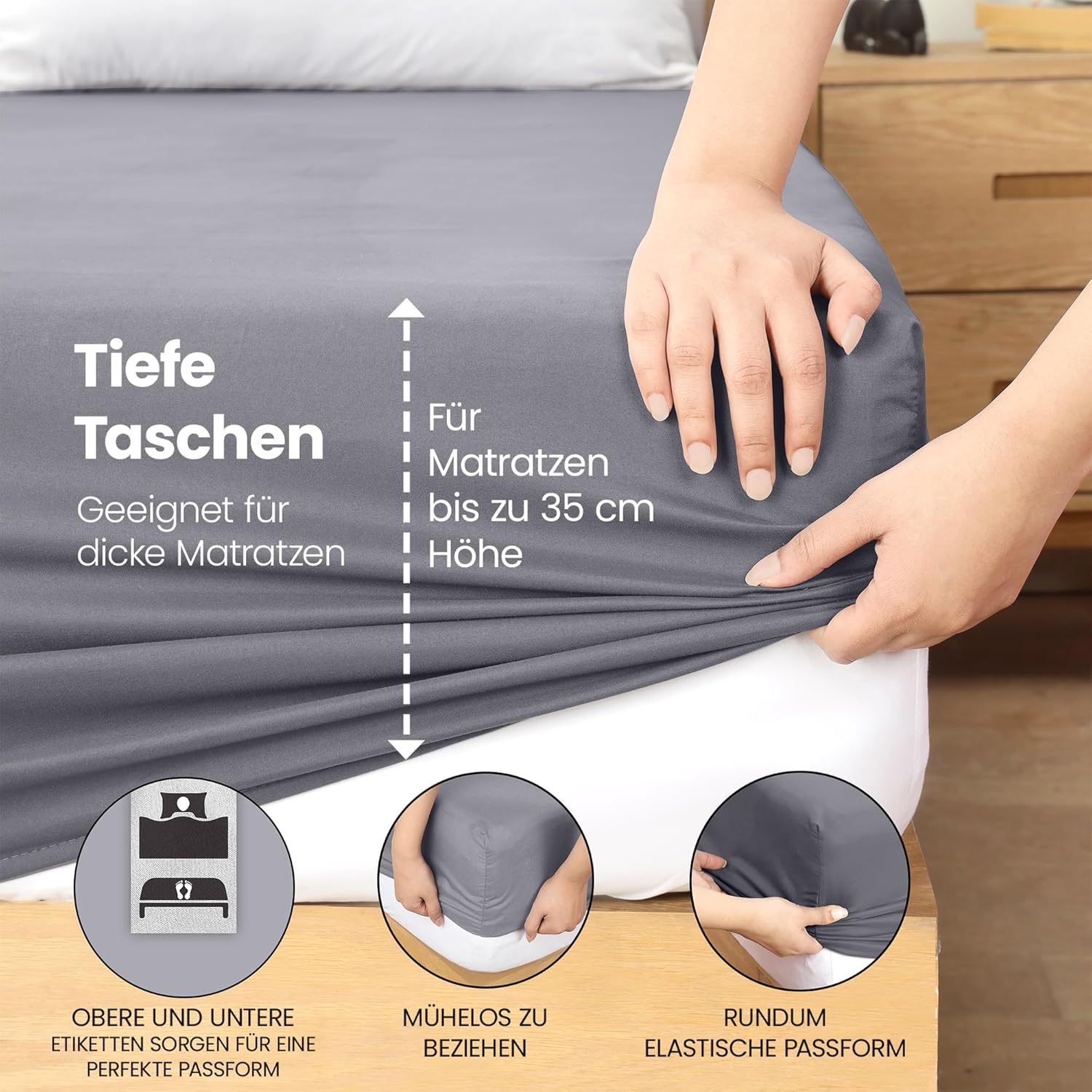 Utopia Bedding - Spannbettlaken 140x200cm - Grau – Bild 5