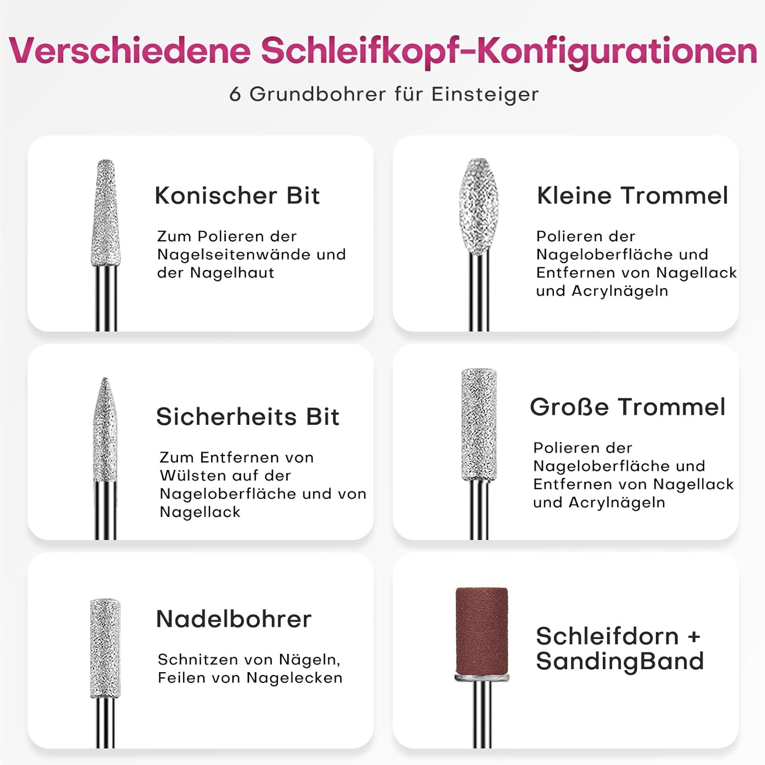 COSLUS C20 Elektrischer Nagelfräser 35000 u/min kabellos 11 in 1, Grau – Bild 7