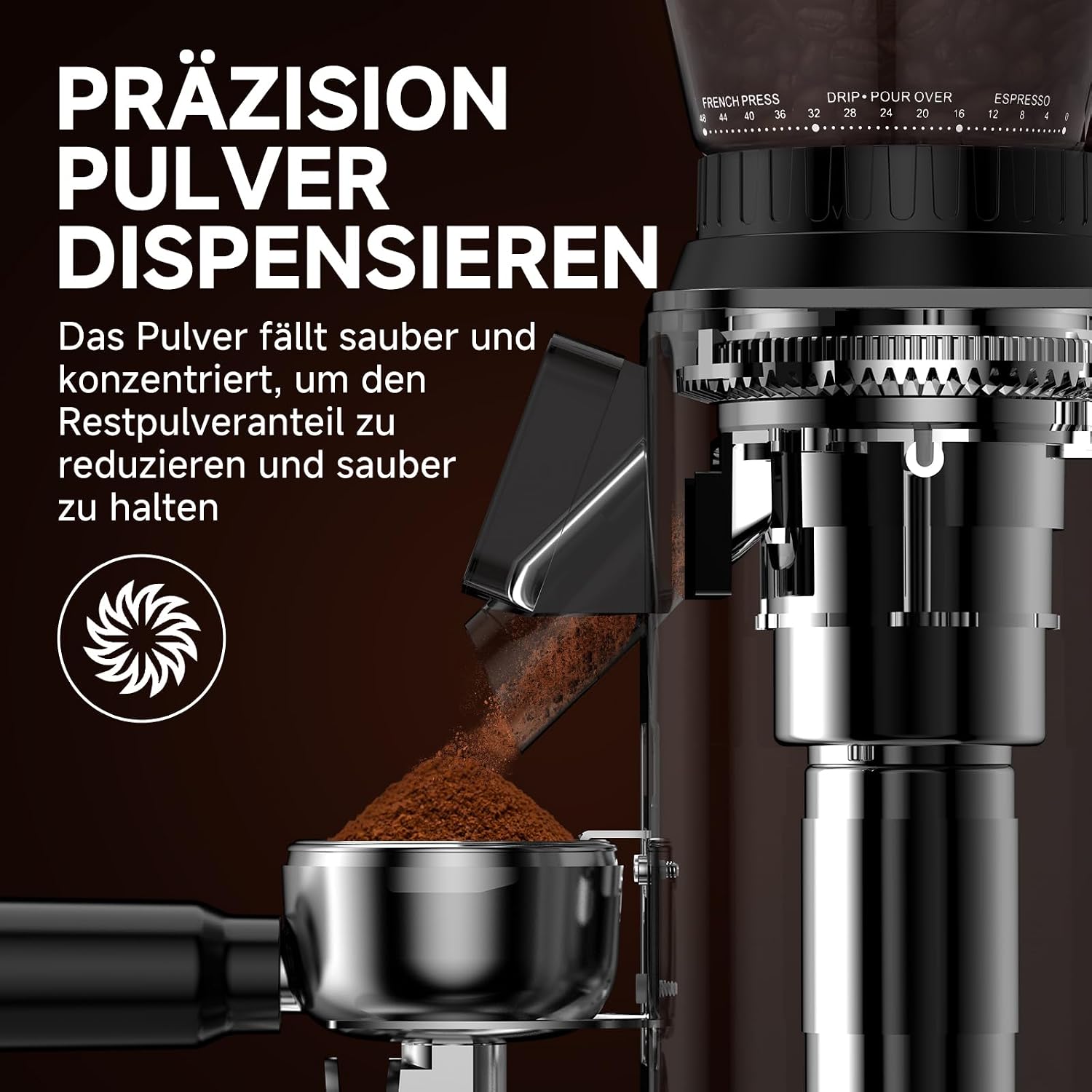 AMZCHEF Kaffeemühle Elektrisch mit 48 Mahlgraden, Edelstahl-Kegelmahlwerk – Bild 5