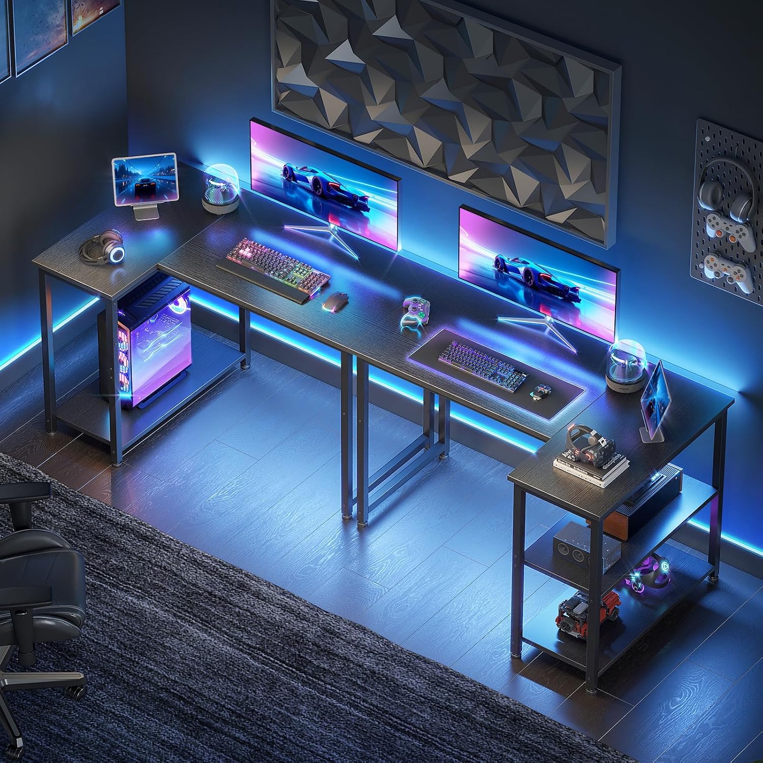 Coleshome Kleiner Gaming Tisch mit Regal, 100×70 cm, Schwarz – Bild 5