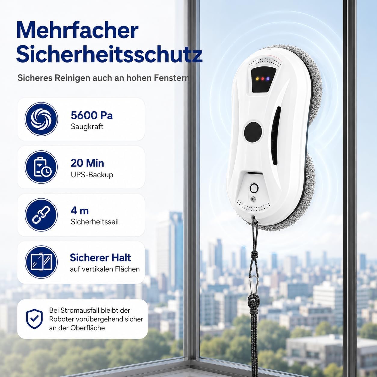 2027 Fensterputzroboter mit Sprühfunktion & Kantenerkennung, 3 Modi, KI-gesteuerter Fensterputzroboter mit Starker Saugkraft, Automatischer Glasreiniger für Fenster, Spiegel und Fliesen (2Mix) – Bild 6