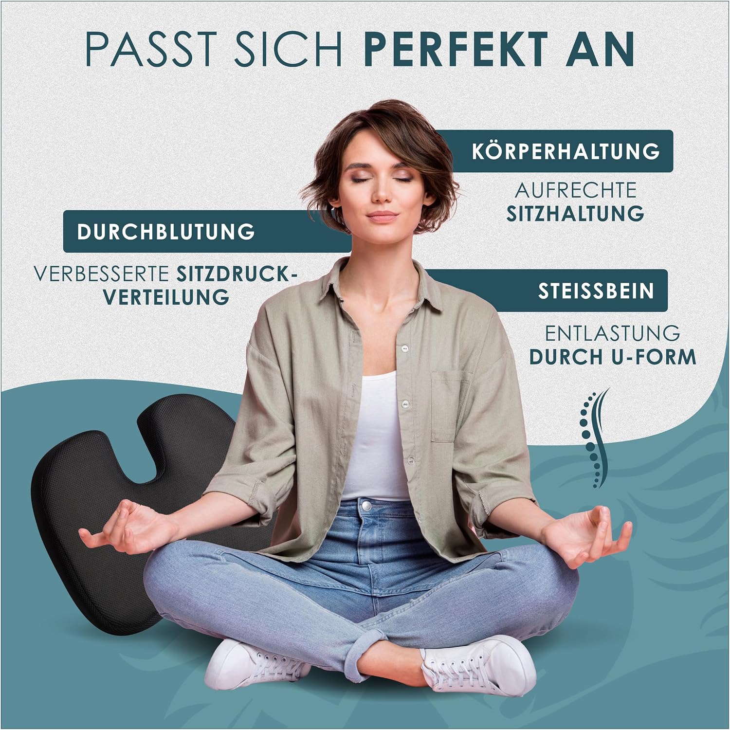 Sitzkissen orthopädisch Memory Foam – Weich 40–65 kg – Bild 3