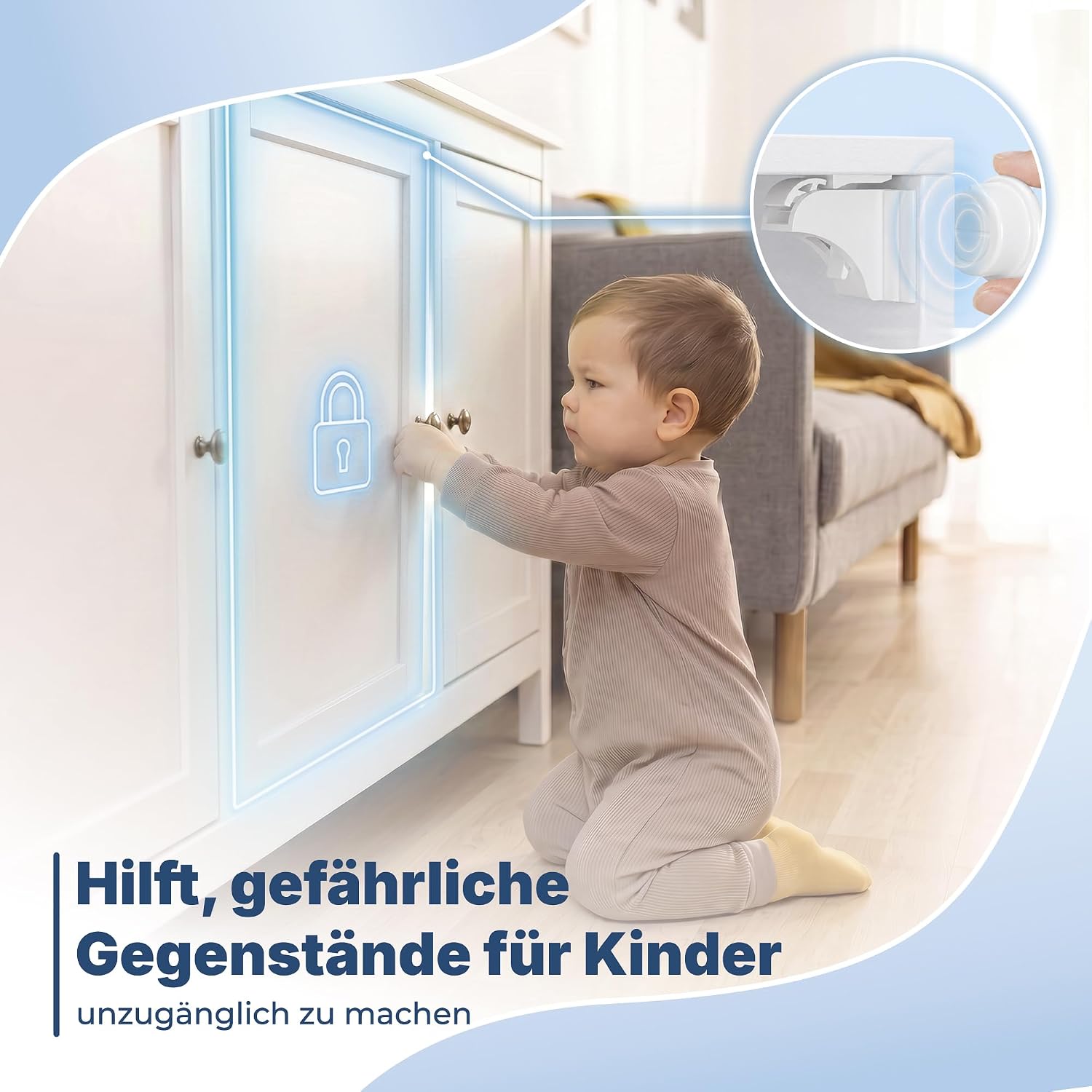 Hoffenbach Magnetische Kindersicherung 20 Schlösser + 4 Schlüssel – Schranksicherung & Schubladensicherung ohne Bohren – Unsichtbarer Magnetverschluss – Weiß – Bild 2