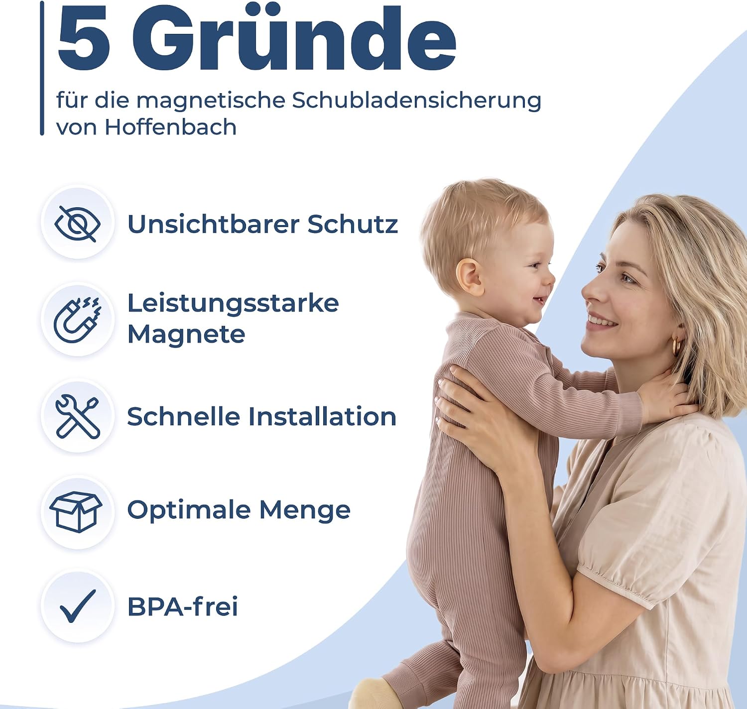 Hoffenbach Magnetische Kindersicherung 20 Schlösser + 4 Schlüssel – Schranksicherung & Schubladensicherung ohne Bohren – Unsichtbarer Magnetverschluss – Weiß – Bild 4