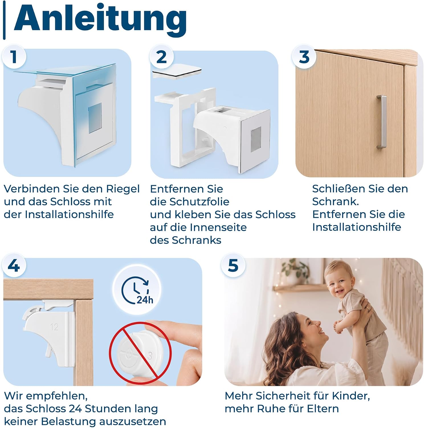Hoffenbach Magnetische Kindersicherung 20 Schlösser + 4 Schlüssel – Schranksicherung & Schubladensicherung ohne Bohren – Unsichtbarer Magnetverschluss – Weiß – Bild 6