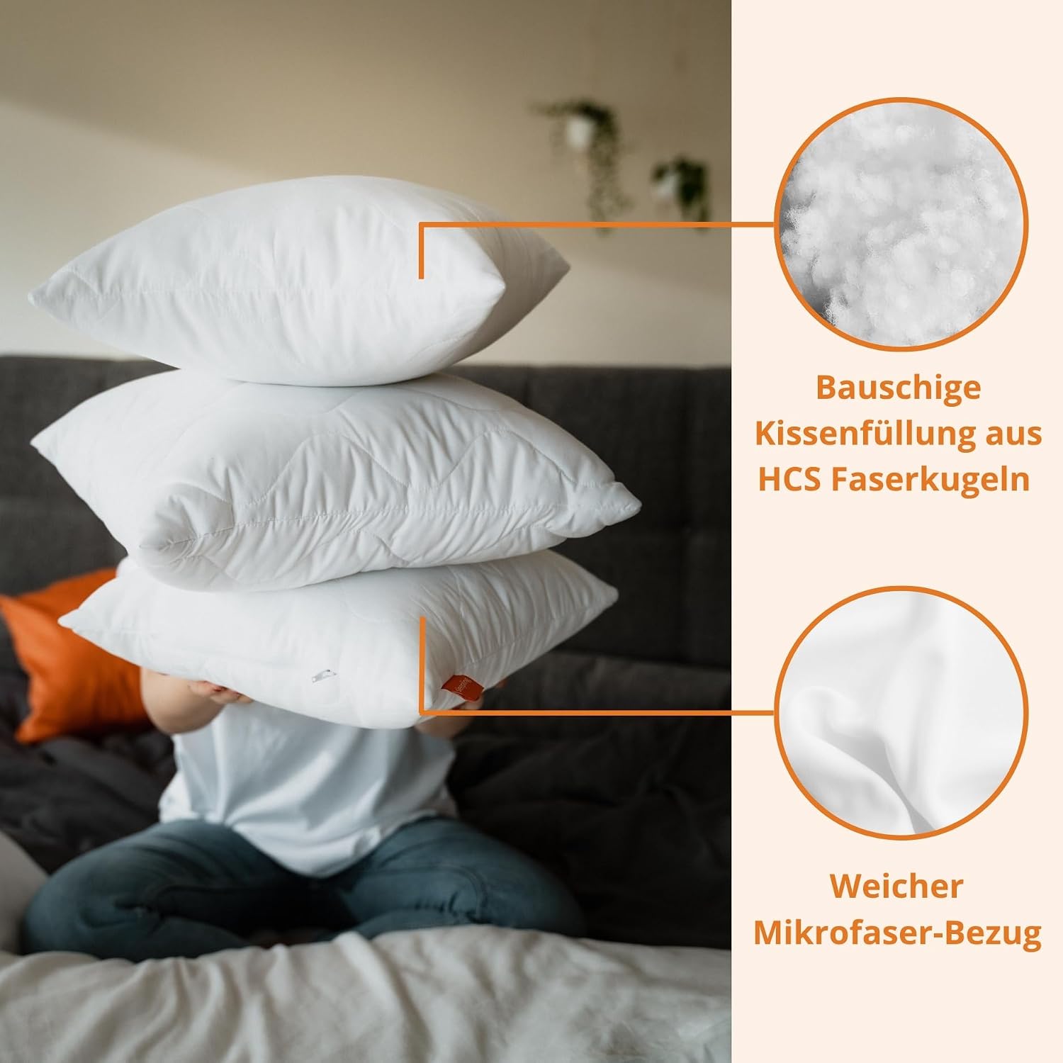 sleepling Kopfkissen 40x80 cm 2er Set , Allergiker Kissen, Komfort 100 – Bild 2