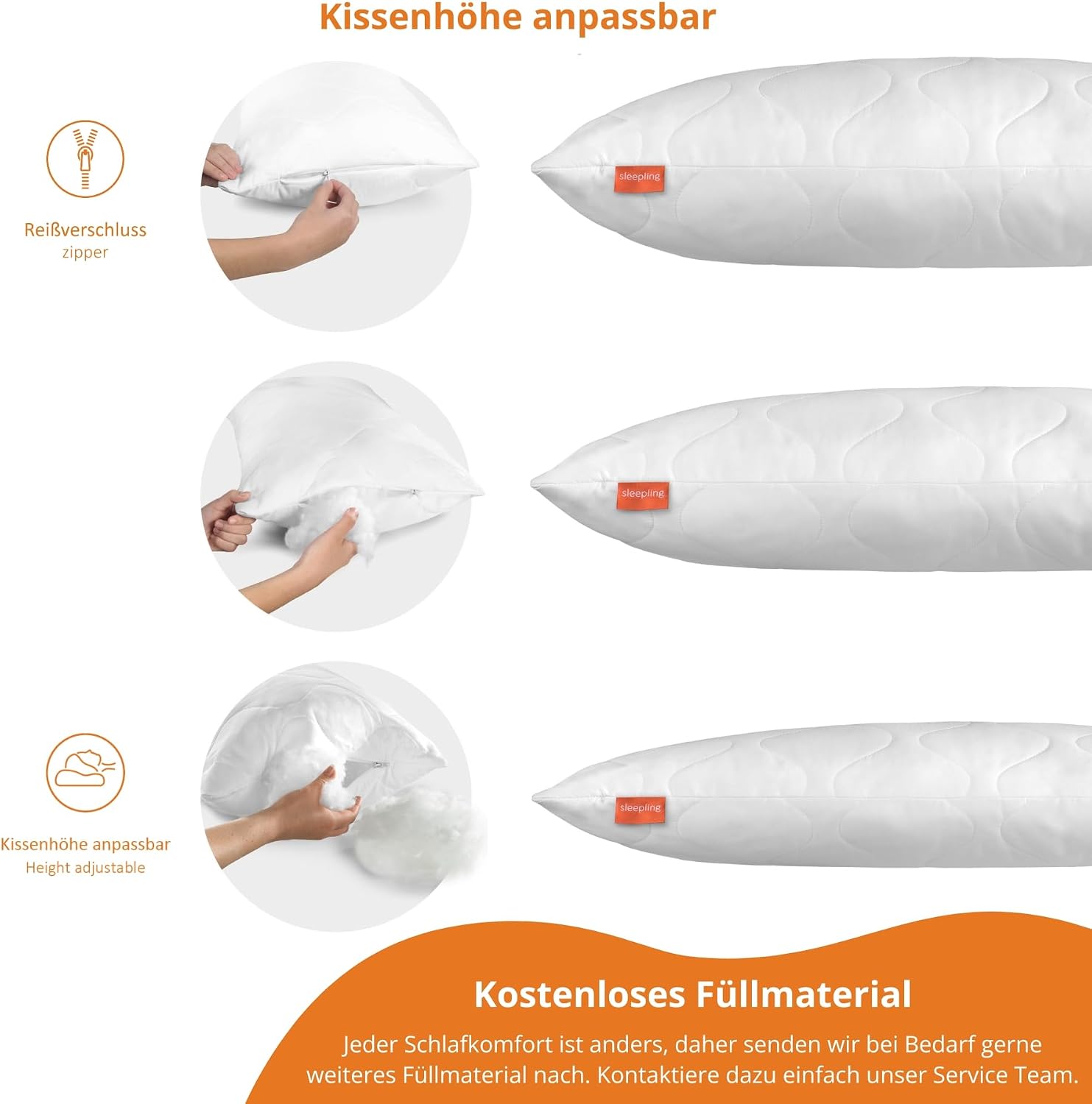 sleepling Kopfkissen 40x80 cm 2er Set , Allergiker Kissen, Komfort 100 – Bild 3