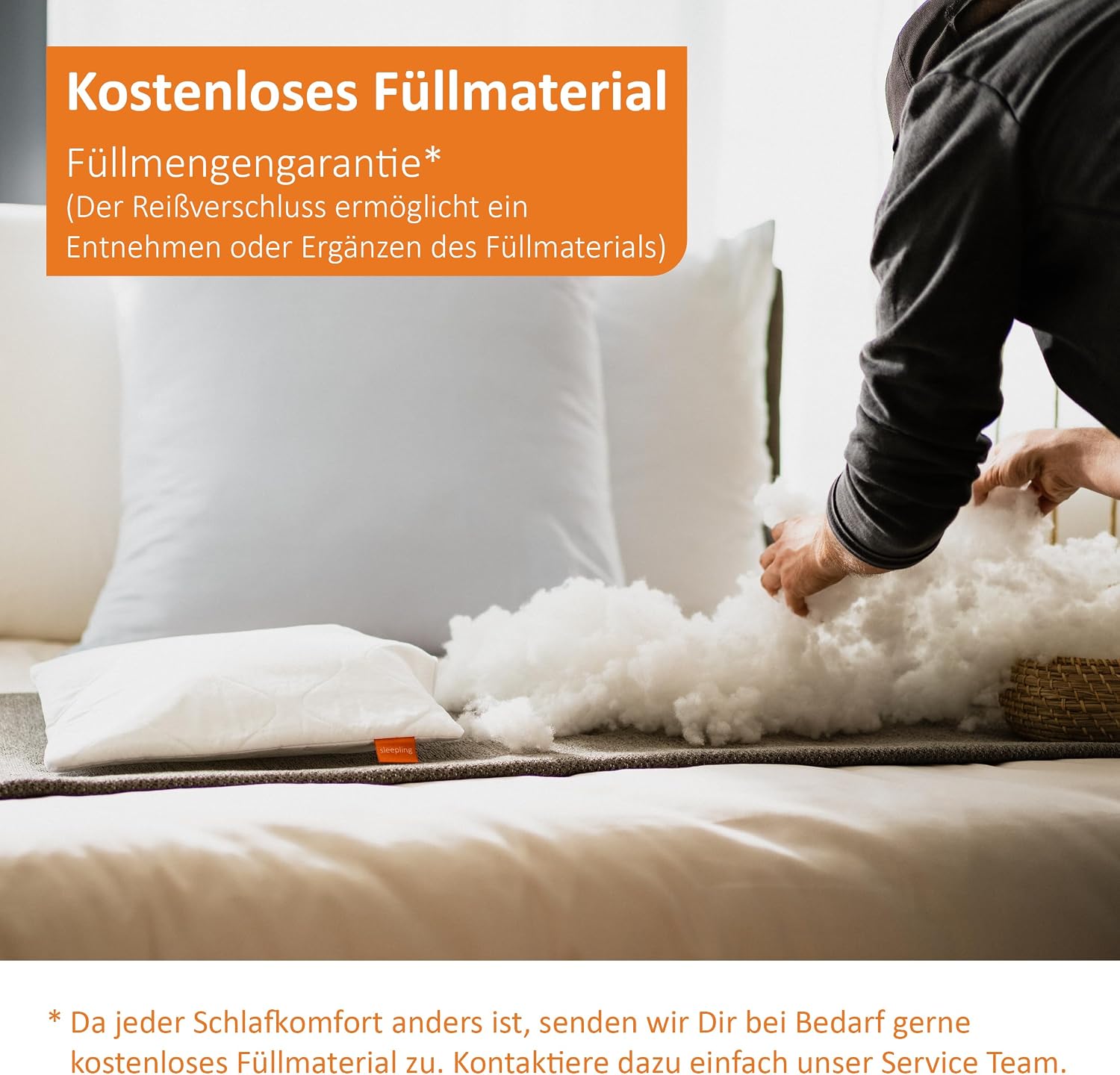 sleepling Kopfkissen 40x80 cm 2er Set , Allergiker Kissen, Komfort 100 – Bild 7