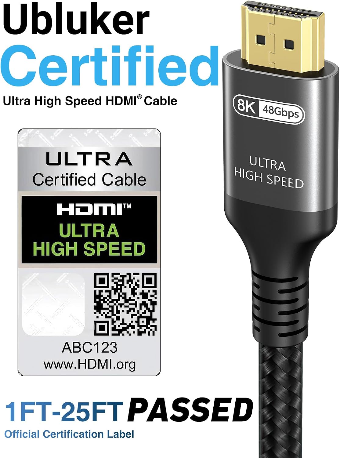 Ubluker 10K 8K 4K HDMI 2.1 Kabel 0.5M Zertifiziert Passed, Ultra High Speed – Bild 2