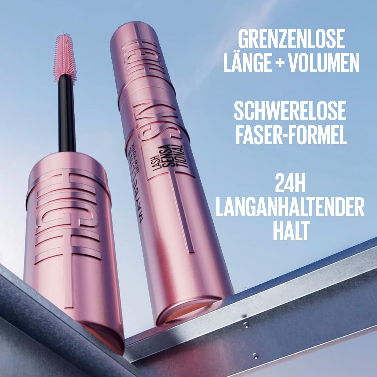 Maybelline New York Sky High Cosmic Black Mascara für extreme Länge & kosmisches Volumen, Ultra-schwarze Wimperntusche mit extra Pigmenten, Tower Flex Bürste & Bambusextrakt für maximale Definition – Bild 3