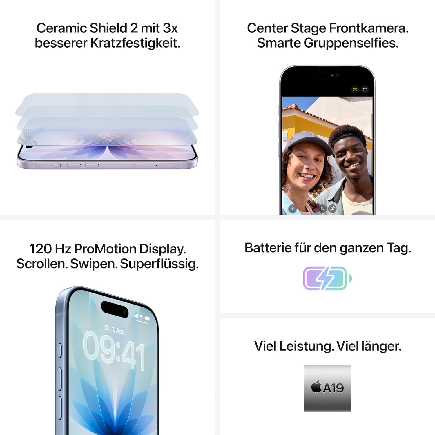 Apple iPhone 17 512 GB: 6,3" Display mit ProMotion, A19 Chip, Center Stage Frontkamera für Smarte Gruppenselfies, Verbesserte Kratzfestigkeit, Batterie für den ganzen Tag; Weiß – Bild 4