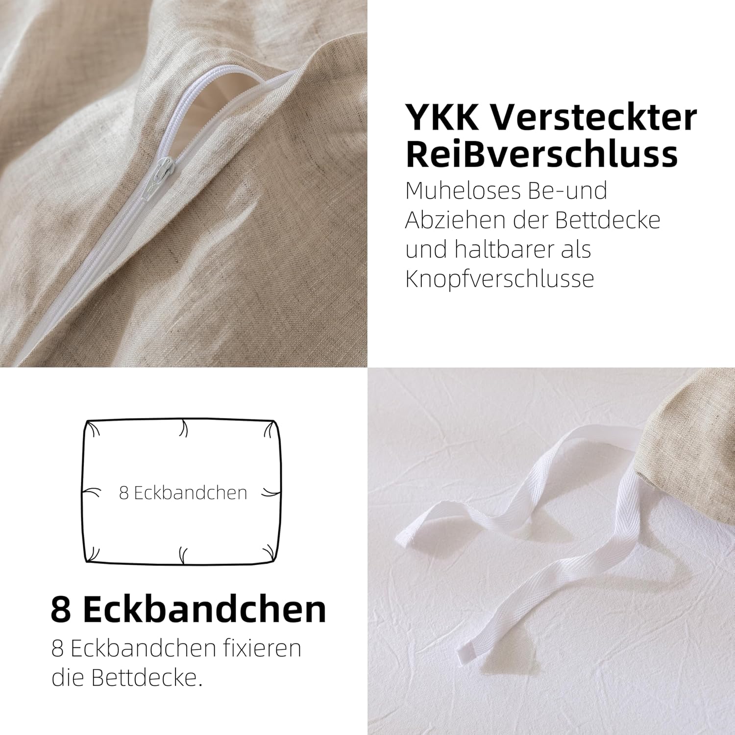 Talasily Leinen Bettwäsche 155x220 2teilig, 100% Naturflachs Stonewashed mit Reißverschluss, Atmungsaktiv Weich, Öko-Tex 100 Standard, Natur Leinen Farbe inklusive Kissenbezug 80x80 cm – Bild 4