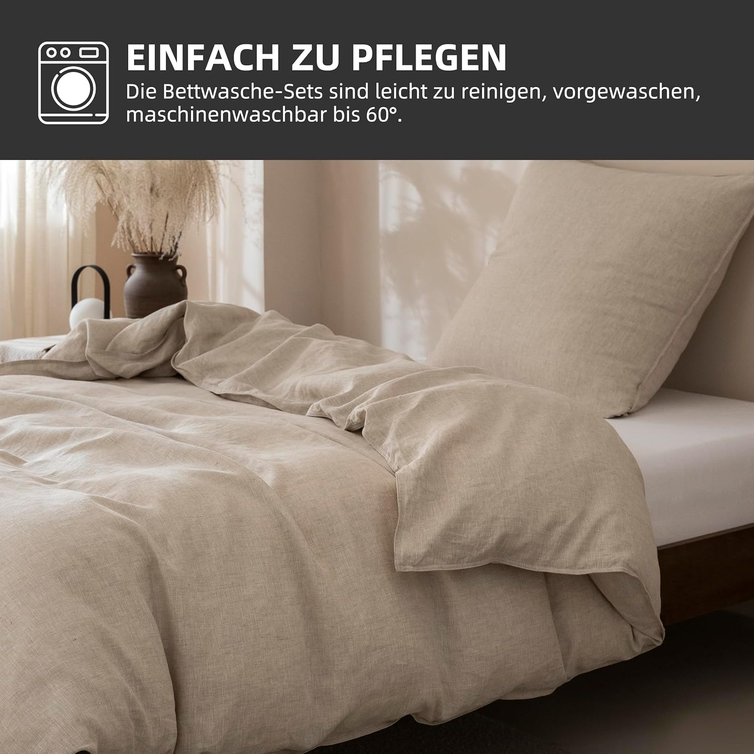 Talasily Leinen Bettwäsche 155x220 2teilig, 100% Naturflachs Stonewashed mit Reißverschluss, Atmungsaktiv Weich, Öko-Tex 100 Standard, Natur Leinen Farbe inklusive Kissenbezug 80x80 cm – Bild 6