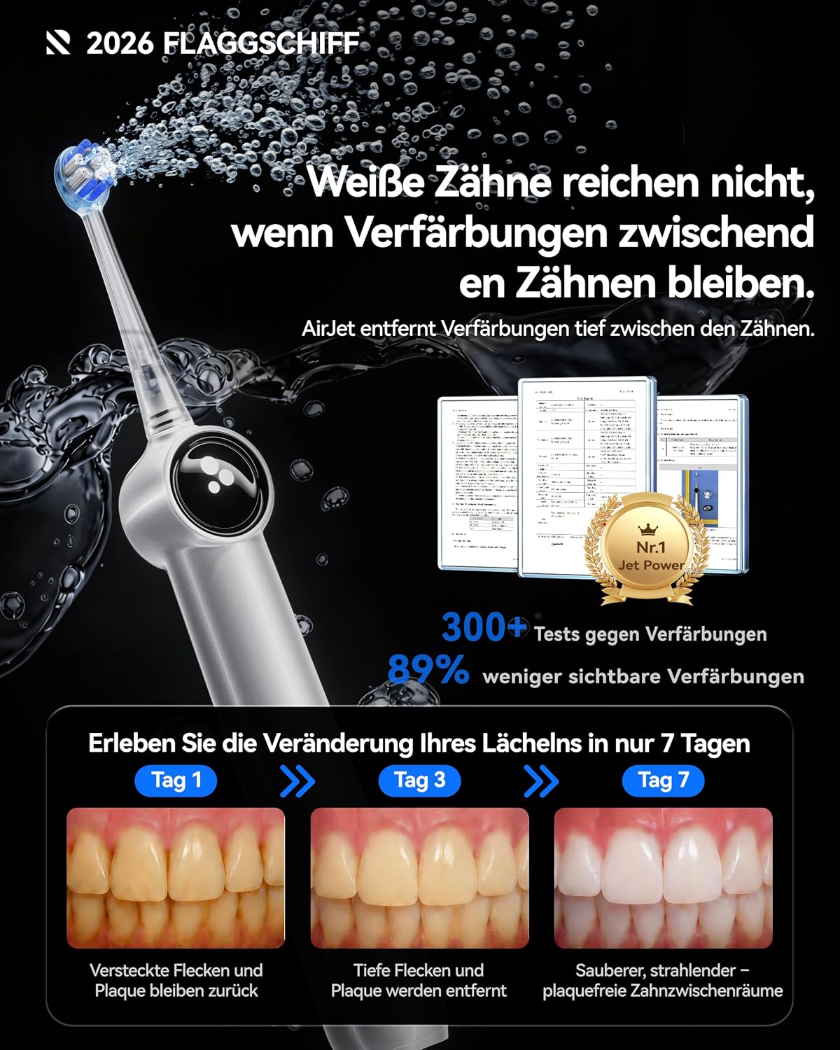 AirJet X5 Elektrische Zahnbürste, Tiefste Interdentalreinigung,Prunkviolett, Zahnärztlich Empfohlen, 100% Plaque-Entfernung, 7-Tage-Aufhellung,Zahnfleischpflege, für Zahnspangen, 60Tage Akku, 3 Köpfe – Bild 2
