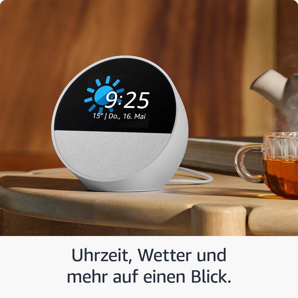 Zertifiziert und generalüberholt Amazon Echo Spot (2024), smarter Wecker mit sattem Klang und Alexa, Blau – Bild 3