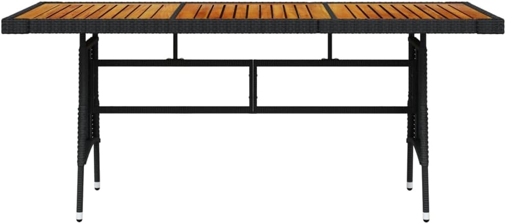 vidaXL Akazienholz Massiv Gartentisch Garten Esstisch Terrassentisch Gartenmöbel Tisch Außentisch Outdoor Schwarz 160x70x72cm Poly Rattan – Bild 4
