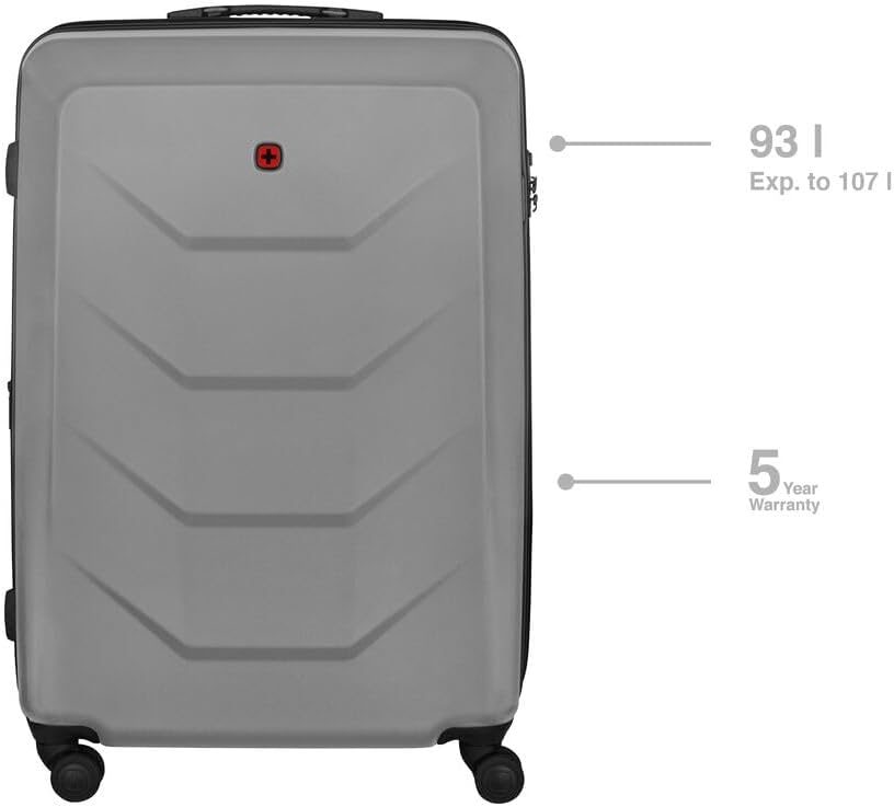 WENGER Prymo Large Hartschalenkoffer mit 4 Rollen, Trolley, Groß, 93 (107) l, Sicherheitsschloss, Damen/Herren, Reisen Urlaub, Silber, 654117 – Bild 2