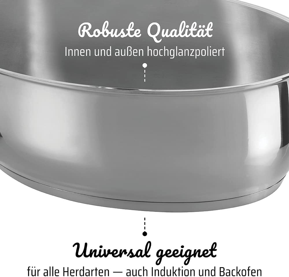 GSW Multibräter 3-in-1 – hochwertiger Bräter mit 2 Deckeln, ideal zum Schmoren, Dünsten und Braten, auch für Induktion und Backofen – Edelstahl, rostfrei, 8,5 Liter, Silber – Bild 4