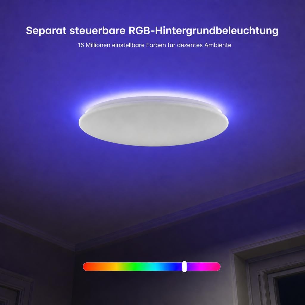 Yeelight Smart Deckenleuchte mit RGBCW Backlight, 60cm 50W Dimmbar LED Deckenlampe Blitz-Montage, 4500LM, 16M DIY Farben, 2700K-6500K, Kompatibel mit Alexa & Google, App Fernbedienung Große LED Lampe – Bild 2