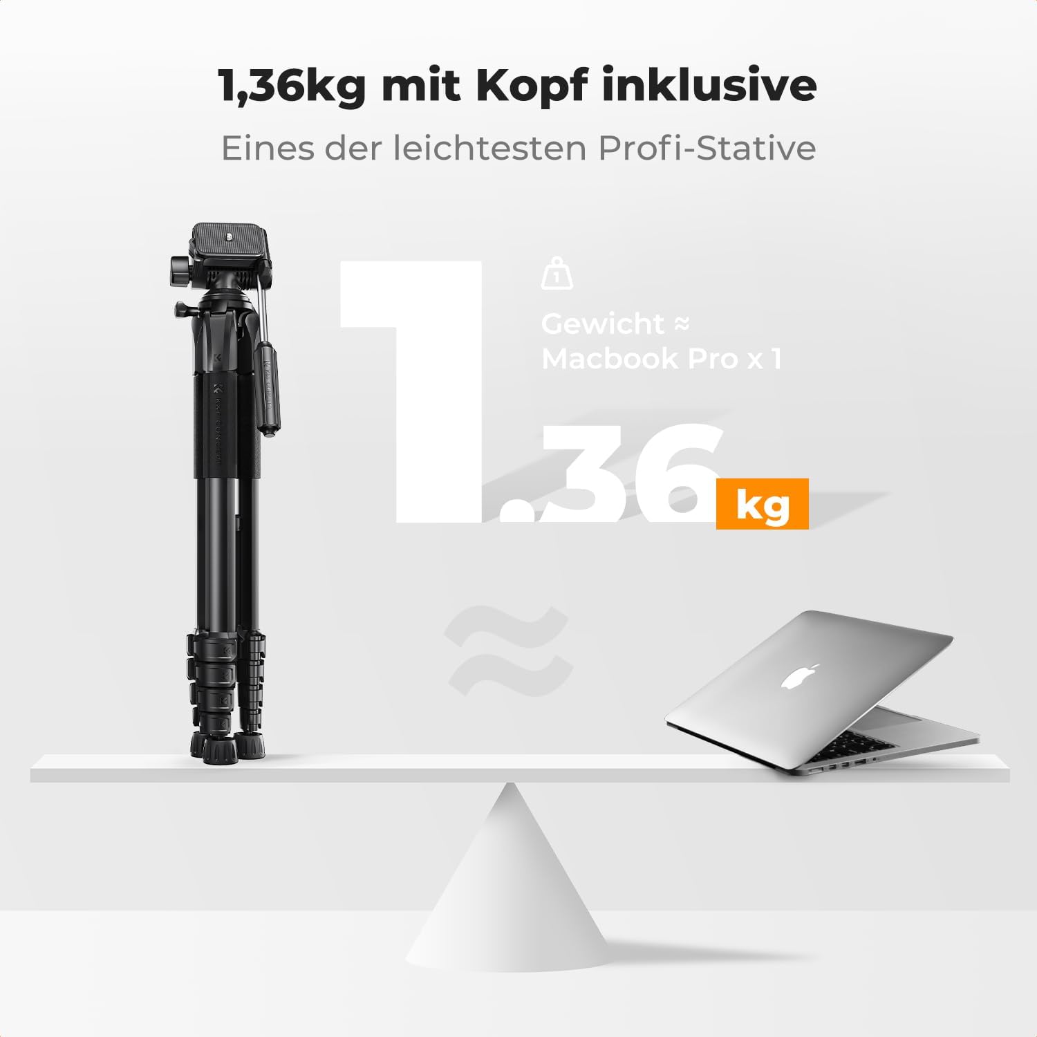K&F CONCEPT Aluminium Kamera Stativ, 190cm leicht Stativ mit Tasche – Bild 4