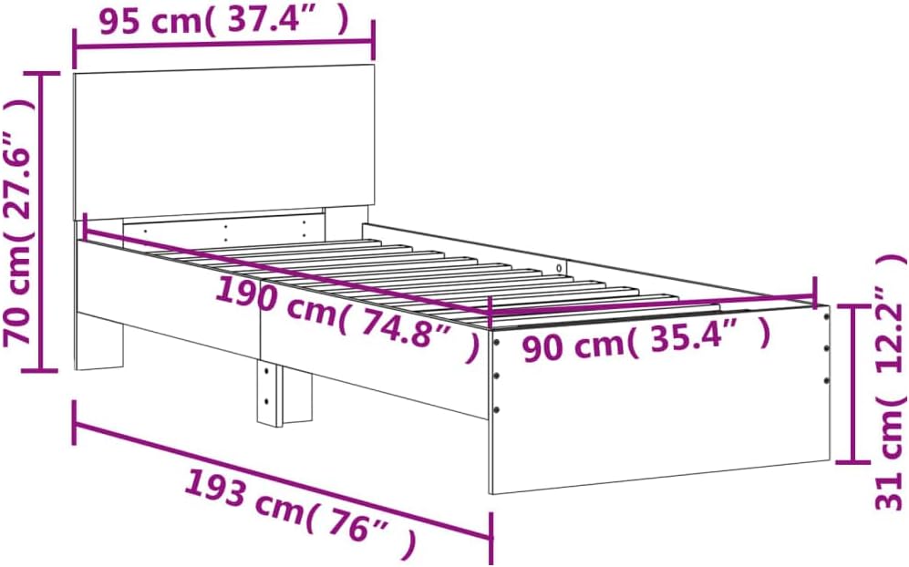 vidaXL Bettgestell mit Kopfteil Räuchereiche 90x190 cm Holzwerkstoff – Bild 3