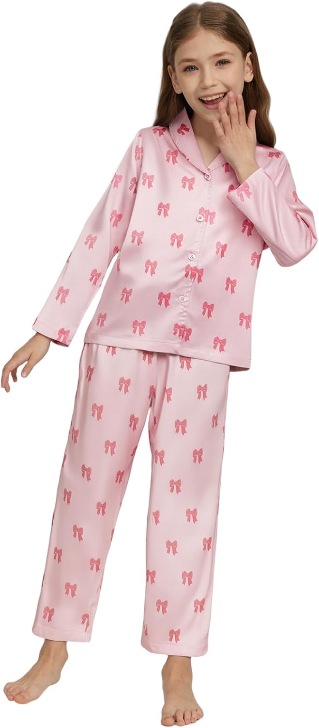 Schlafanzug Mädchen Kinder,Pyjamas Sets,Satin Pyjama Kinder für 5-14 – Bild 3
