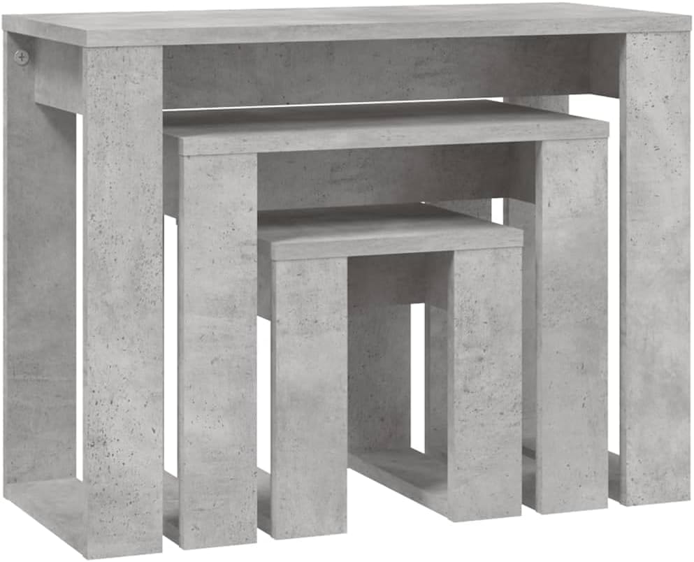 vidaXL Satztisch 3-TLG. Couchtisch Beistelltisch Wohnzimmertisch Sofatisch Kaffeetisch Teetisch Tisch Nachttisch Wohnzimmer Betongrau Holzwerkstoff – Bild 5