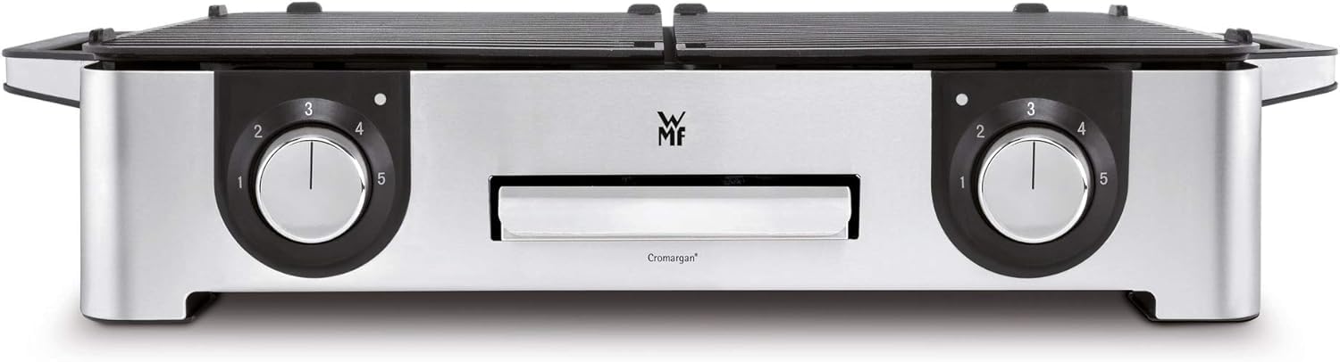 WMF Lono Master-Grill, Elektrogrill, 50x28 cm, Elektrogrill Tischgrill mit Windschutz und Auffangschale, Outdoorzertifiziert für Barbecue, 2 getrennt regulierbare Grillflächen, 2400 W, edelstahl matt – Bild 10