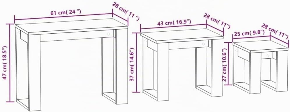 vidaXL Satztisch 3-TLG. Couchtisch Beistelltisch Wohnzimmertisch Sofatisch Kaffeetisch Teetisch Tisch Nachttisch Wohnzimmer Betongrau Holzwerkstoff – Bild 3