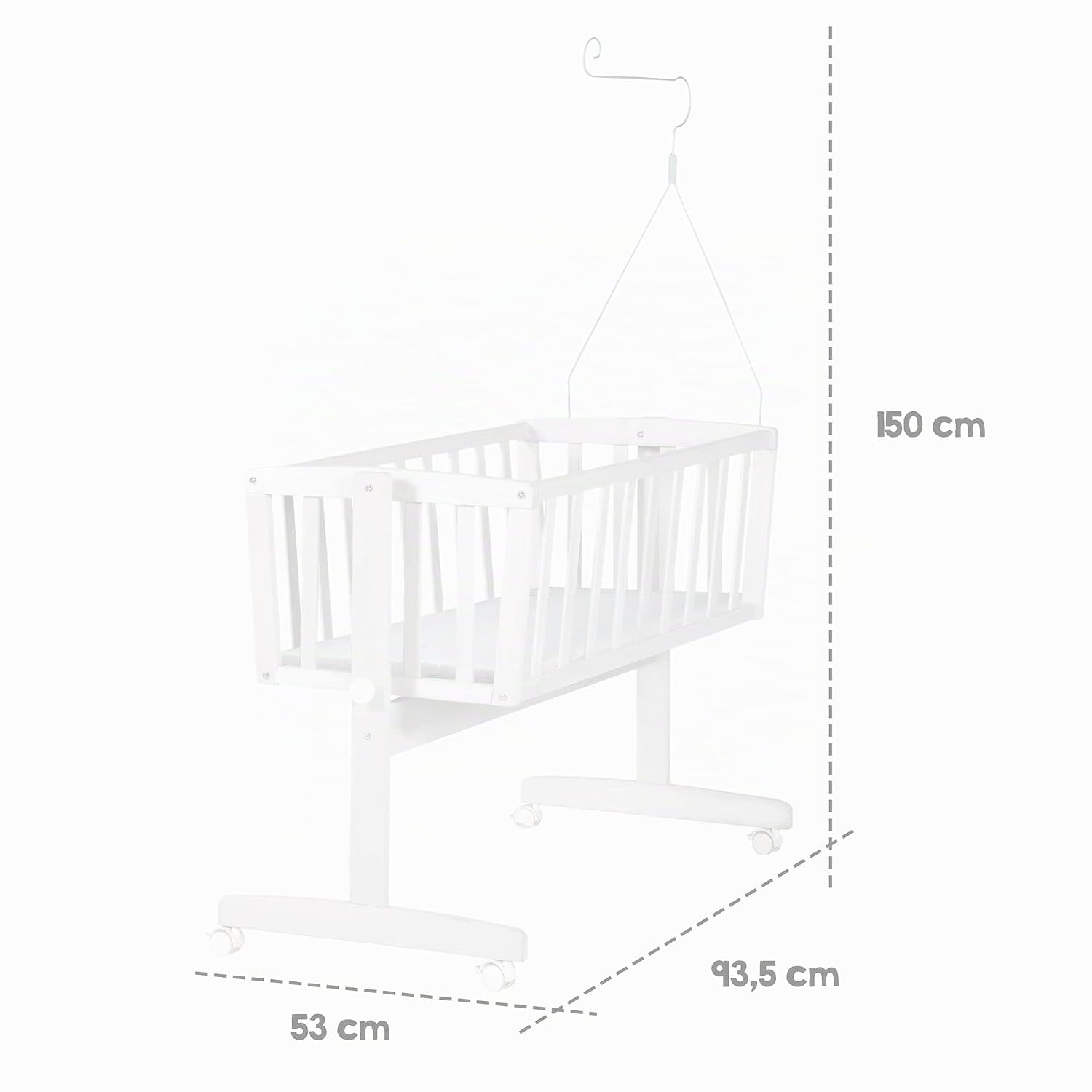 roba Babywiege 40 x 90 cm Heartbreaker - Stubenwagen & Wiege - Bett Set komplett mit Feststellfunktion - Inkl. textiler Ausstattung - Holz weiß – Bild 9
