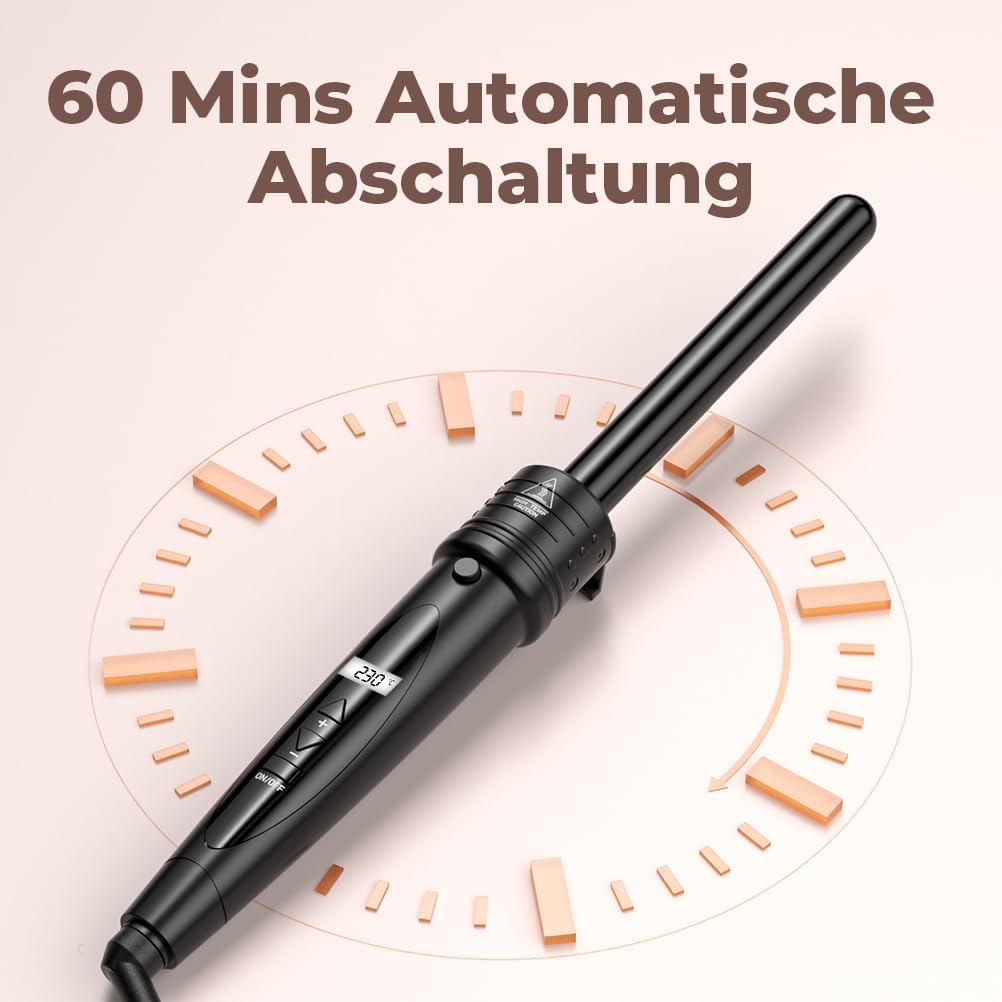 ELEHOT-Store Lockenstab 5 in 1 LCD Keramikbeschichtung Austauschbare Aufsätzen Curling iron mit Handschuhe Einstellbare Temperatur Schnellaufheizung Lockenstäbe ET-W301 – Bild 6