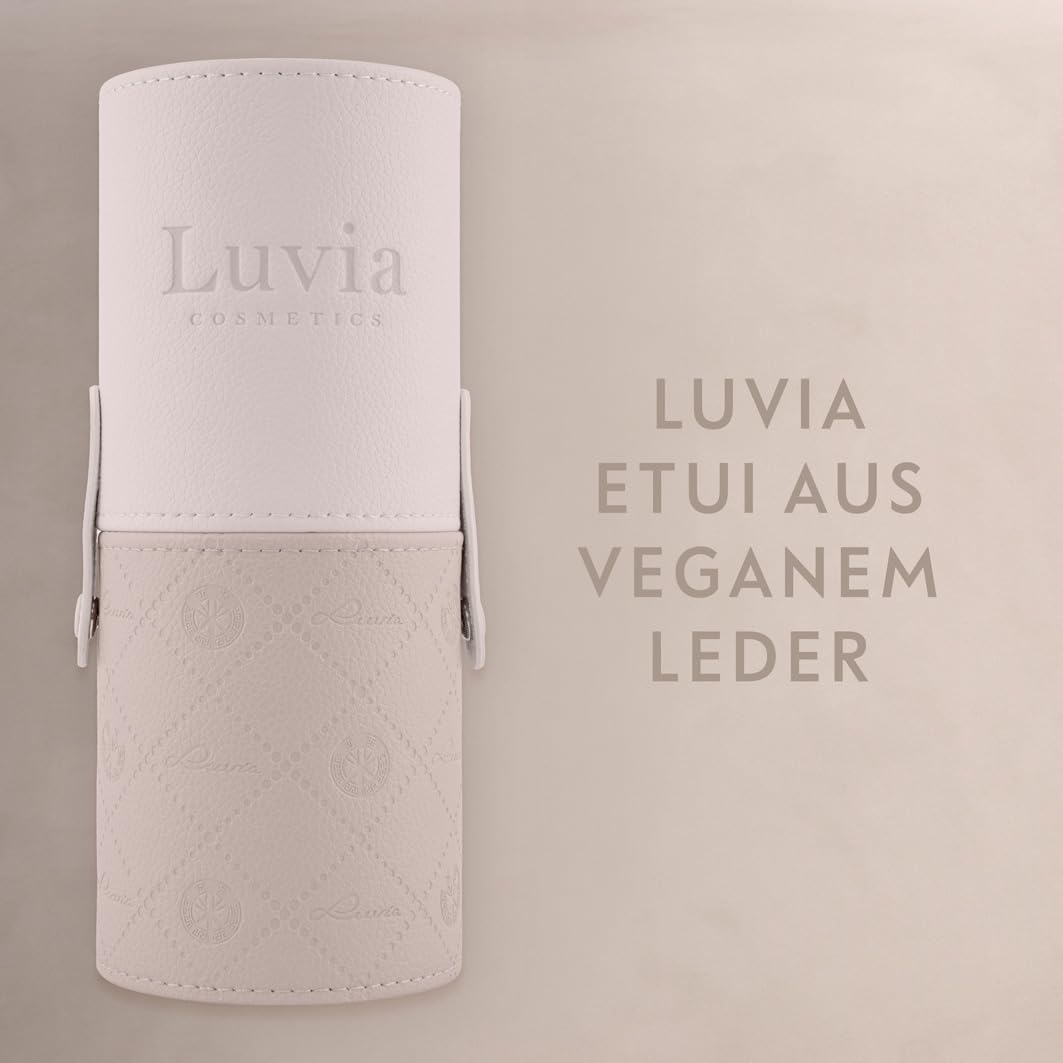 Make-up Pinselset Aura | 10-teiliges Pinselset mit 8 Schminkpinseln für Gesicht & Augen inkl. veganem Lederetui & Powder Puff Sponge | Professionelle vegane Kosmetikpinsel | Nude 2-farbig | Luvia – Bild 6