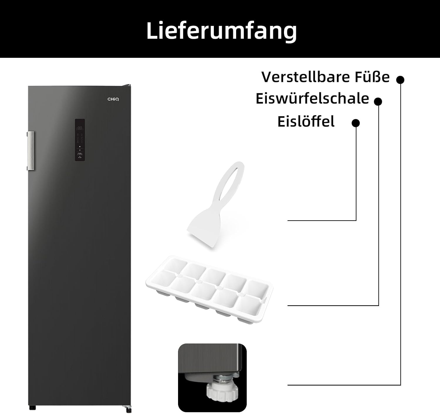 CHiQ Gefrierschrank NoFrost(-24℃), 206L, 170 cm Höhe, LED-Beleuchtung – Bild 4