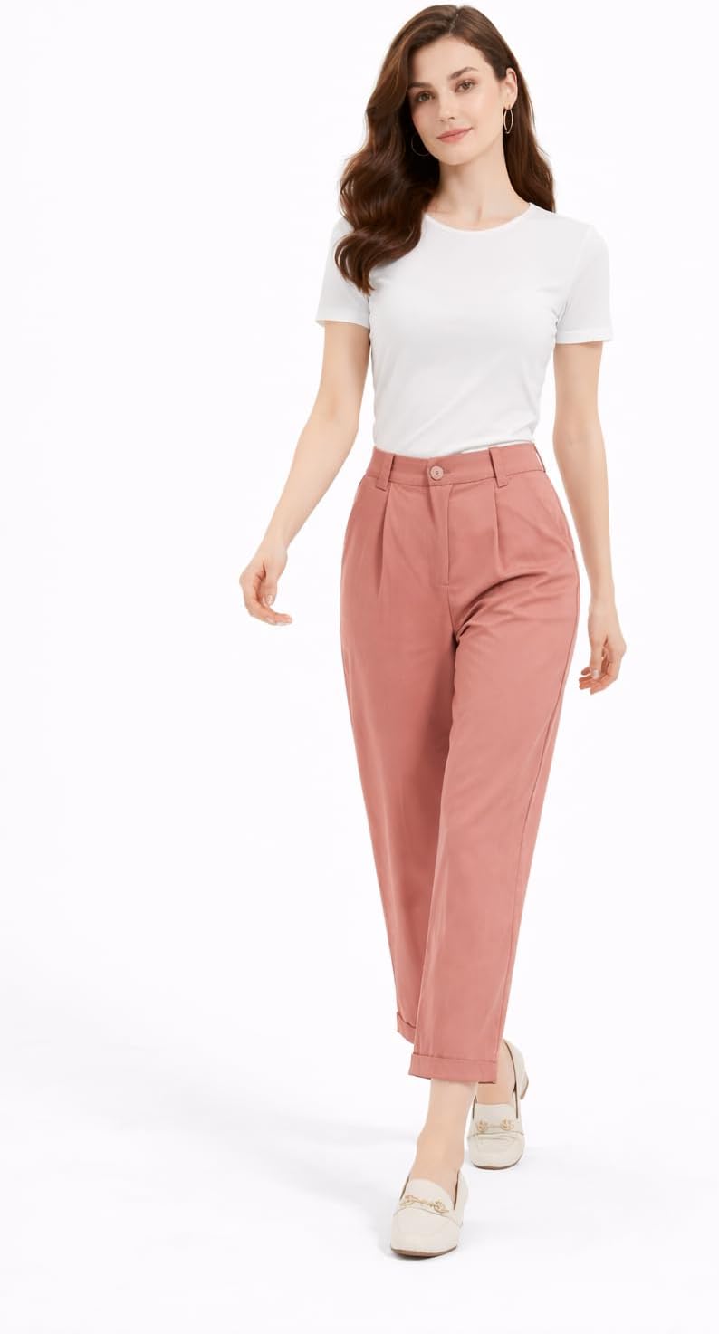 Damen 7/8-Culotte, Elegante knöchellange Stoffhose aus Baumwollmischung mit hoher Taille, weitem Bein und Taschen – Bild 5