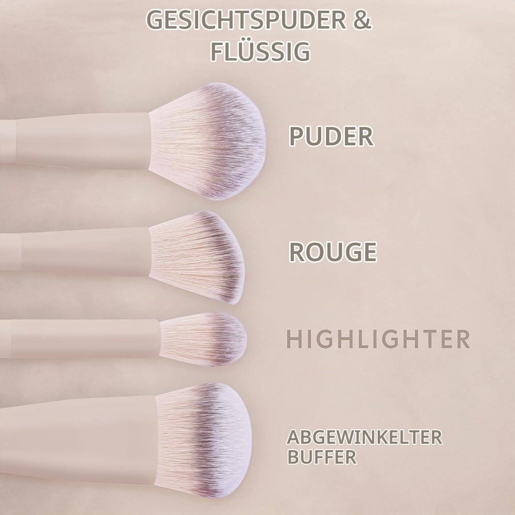 Make-up Pinselset Aura | 10-teiliges Pinselset mit 8 Schminkpinseln für Gesicht & Augen inkl. veganem Lederetui & Powder Puff Sponge | Professionelle vegane Kosmetikpinsel | Nude 2-farbig | Luvia – Bild 3
