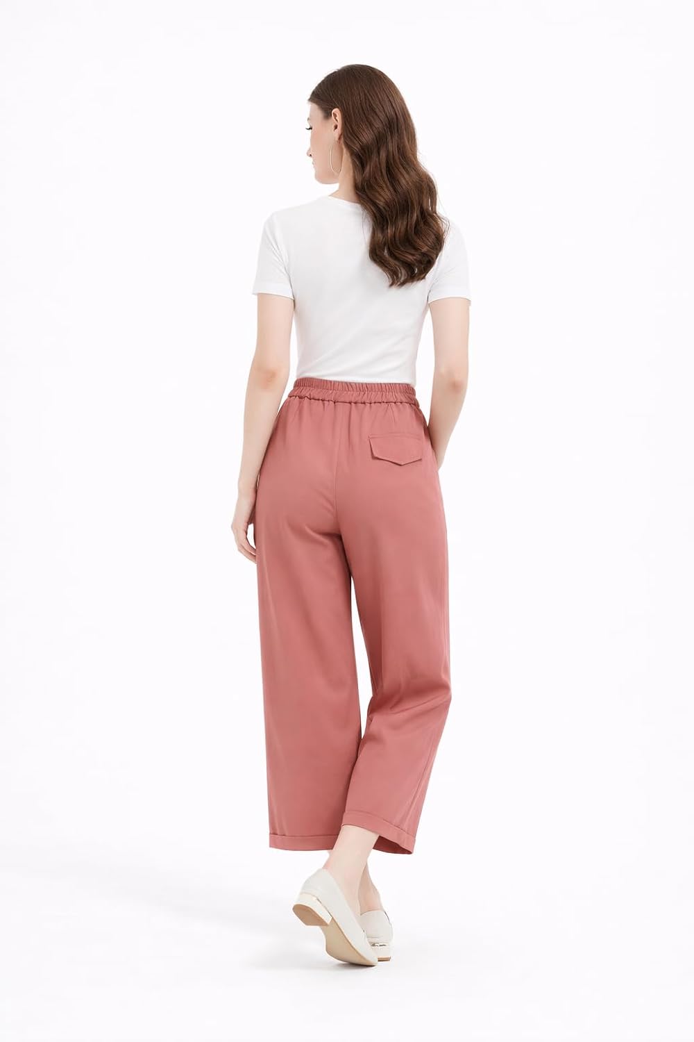 Damen 7/8-Culotte, Elegante knöchellange Stoffhose aus Baumwollmischung mit hoher Taille, weitem Bein und Taschen – Bild 2