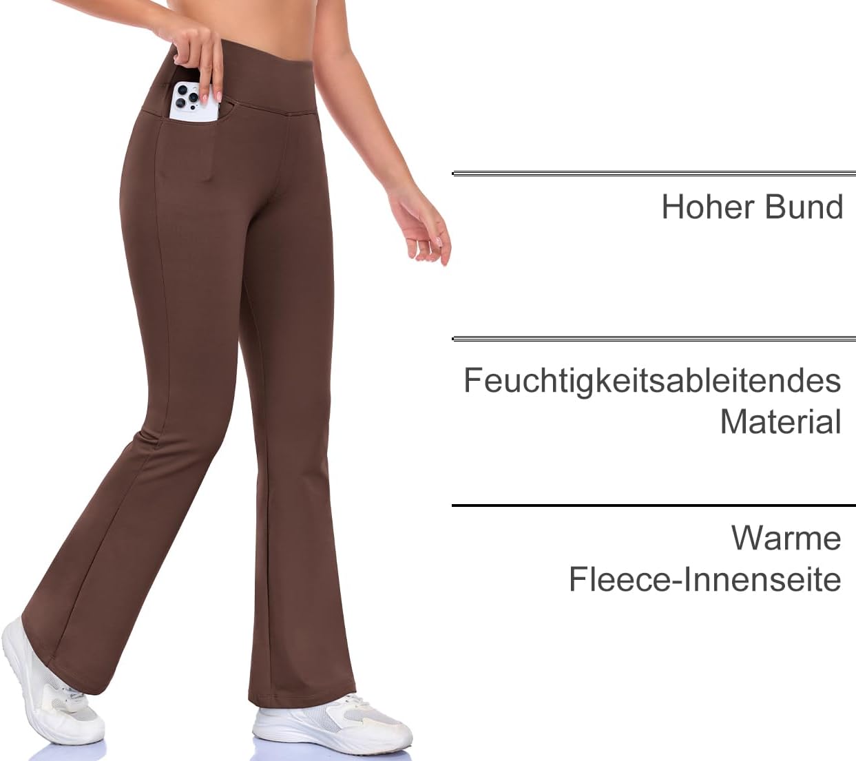 Yogahose Damen Thermo Bootcut Hose Winter Sporthose mit Taschen – Bild 4