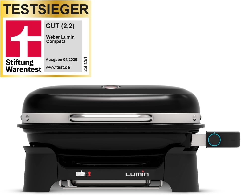 Weber Lumin Compact Tragbarer Kompakter Elektrogrill, Bis zu 315 °C, mit Deckelthermometer, Porzellanemaillierte Gusseisenroste, 43 x 32 cm Grillfläche, Schwarz (1502044) – Bild 5