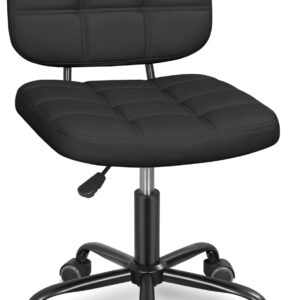 kleiner Bürostuhl Kunstleder Schreibtischstuhl mit Rollen Schwarz 86x55cm