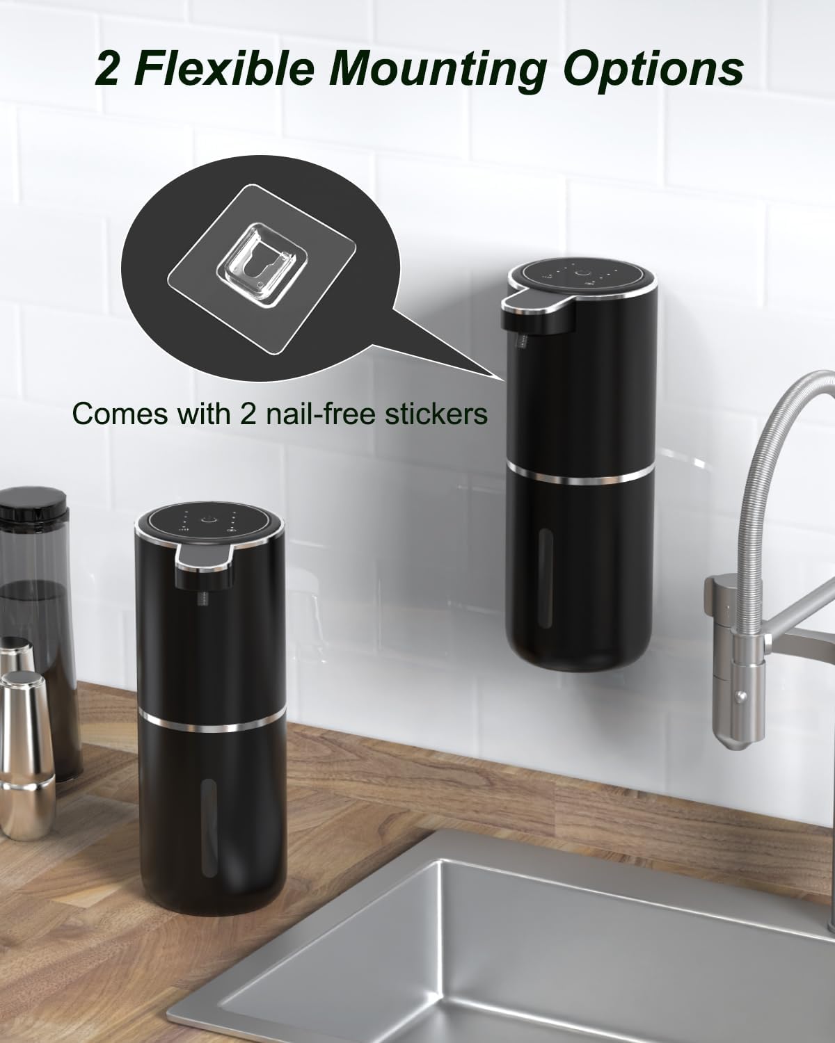 Dalugo Automatischer Seifenspender, USB C Wiederaufladbar Mit Wandbefestigung 380ml, Elektrisch Mit Sensor, 4 Stufen Verstellbar, Schwarz für Küche Badezimmer – Bild 4