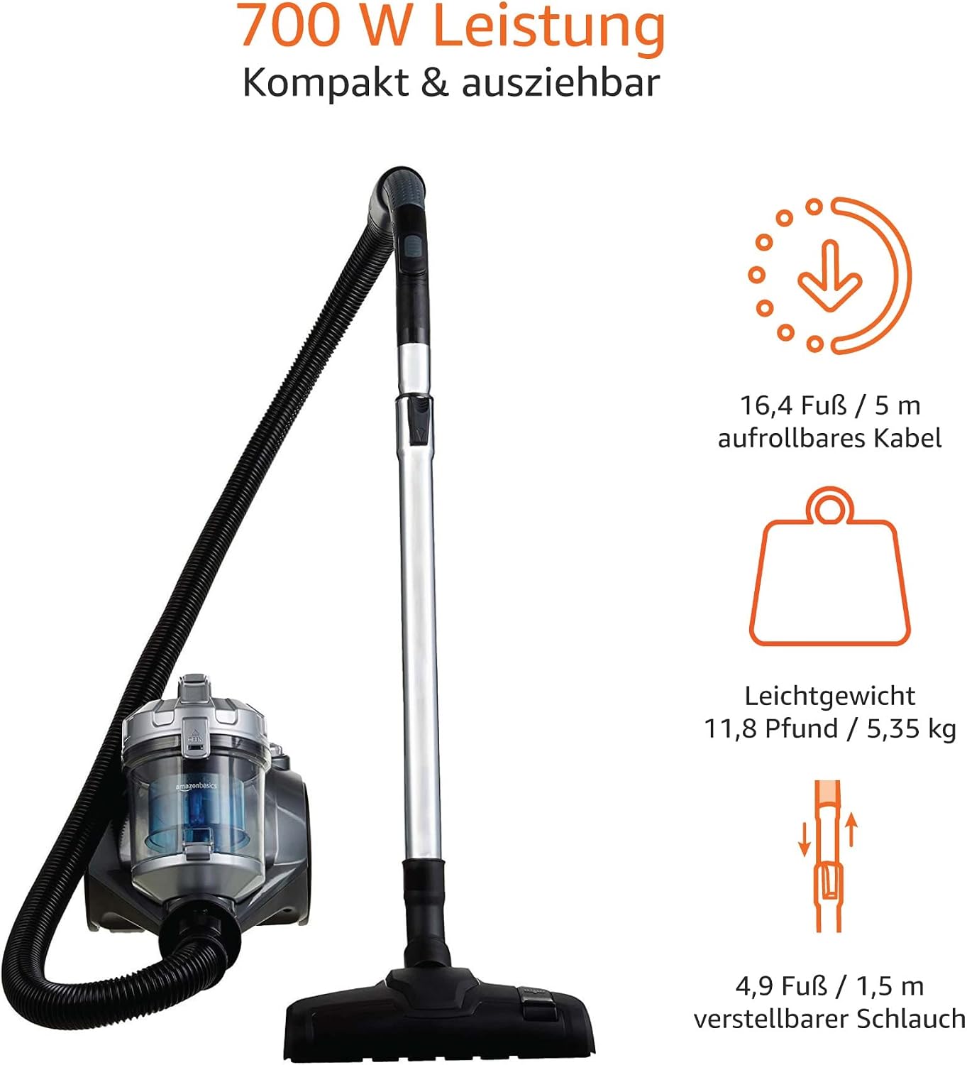 Amazon Basics Beutelloser Staubsauger Kanister, 700W, 1,5l, Schwarz/Blau – Bild 6