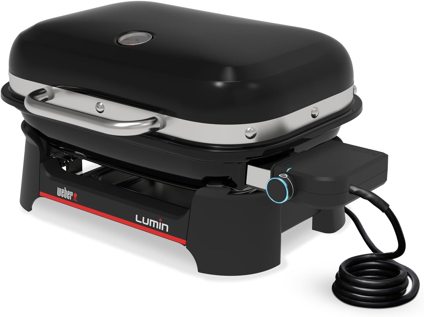 Weber Lumin Compact Tragbarer Kompakter Elektrogrill, Bis zu 315 °C, mit Deckelthermometer, Porzellanemaillierte Gusseisenroste, 43 x 32 cm Grillfläche, Schwarz (1502044) – Bild 4