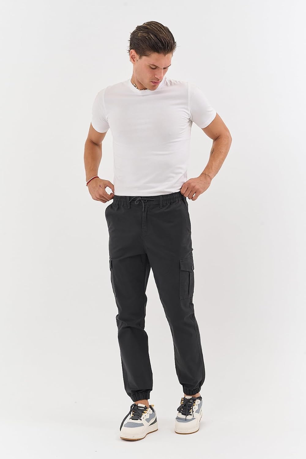 COMEOR Cargohose Herren Stretch Relaxed Fit – Chino Hose Baumwolle Männer Cargo Outdoorhosen, Wanderhose, Baggy Freizeit mit 6 Taschen & Kordelzug – Bild 4