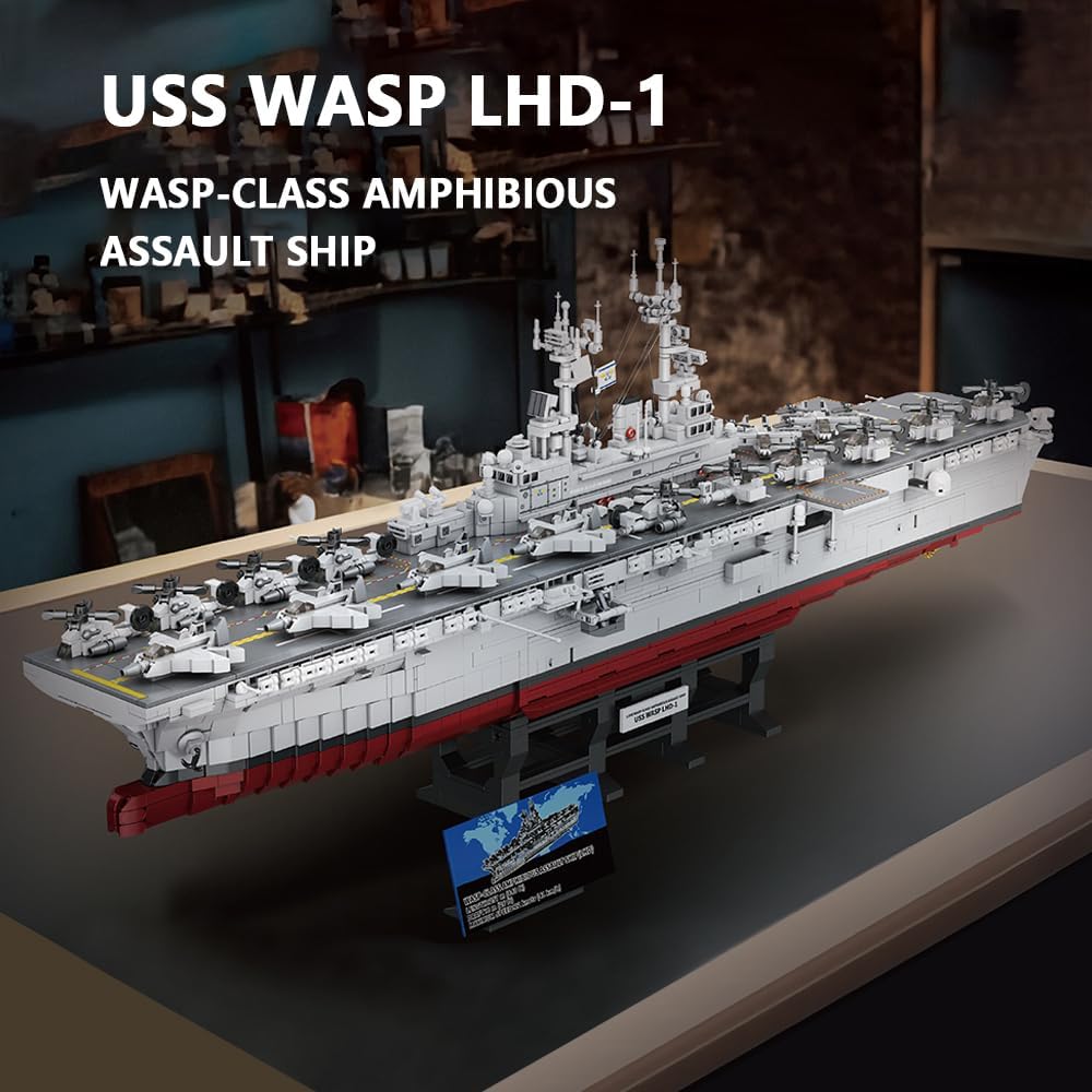 MISINI M7024 Amphibisches Angriffsschiff der Wasp-Klasse Klemmbausteine Technik, Militärserie, 1:300 Groß Kriegsschiff, 5220 Teile, Flugzeugträger-Sammlerspielzeug, MOC-Schlachtschiff für Erwachsene – Bild 2
