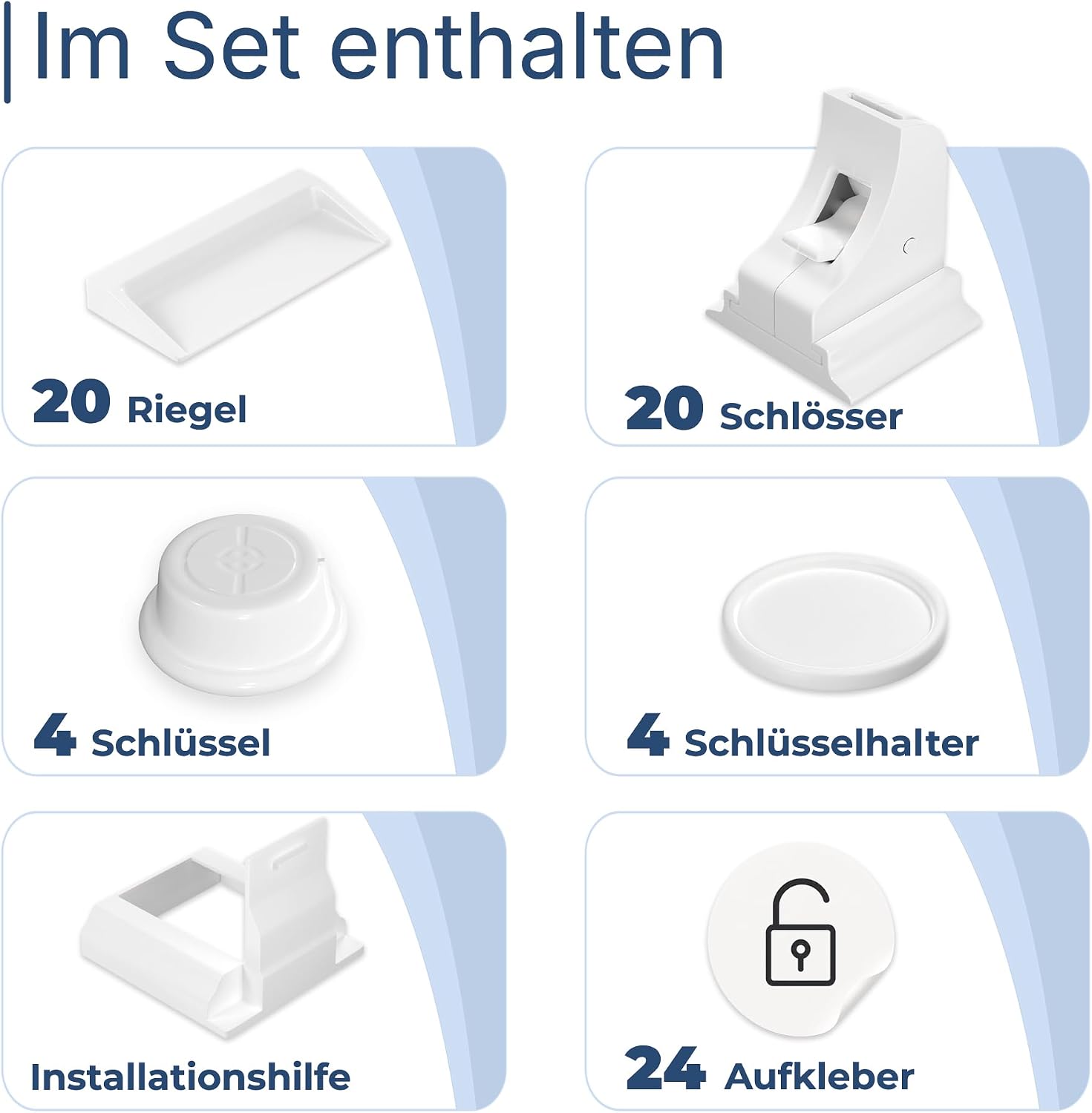Hoffenbach Magnetische Kindersicherung 20 Schlösser + 4 Schlüssel – Schranksicherung & Schubladensicherung ohne Bohren – Unsichtbarer Magnetverschluss – Weiß – Bild 7