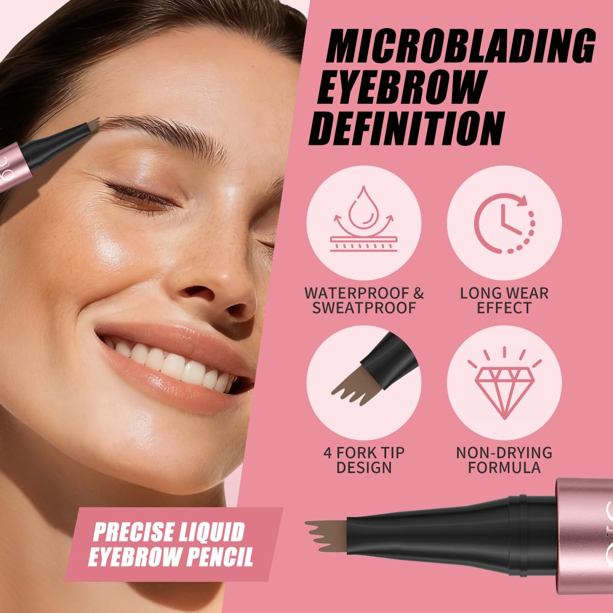 QIC Augenbrauenstift, Microblading Eyebrow Pencil, Wasserfest & Langanhaltend, Präzises Nachzeichnen für Natürliche & Volle Augenbrauen, Cruelty-Free (01 Light Brown) – Bild 6